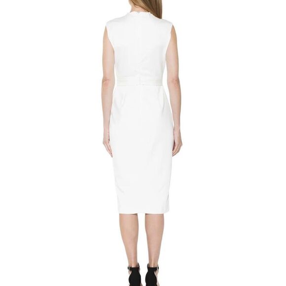 Alexia Admor Fara Dress Ivory Midi Sheath Tie Belt Sleeveless D3517 Women Size 4 - Picture 3 of 13